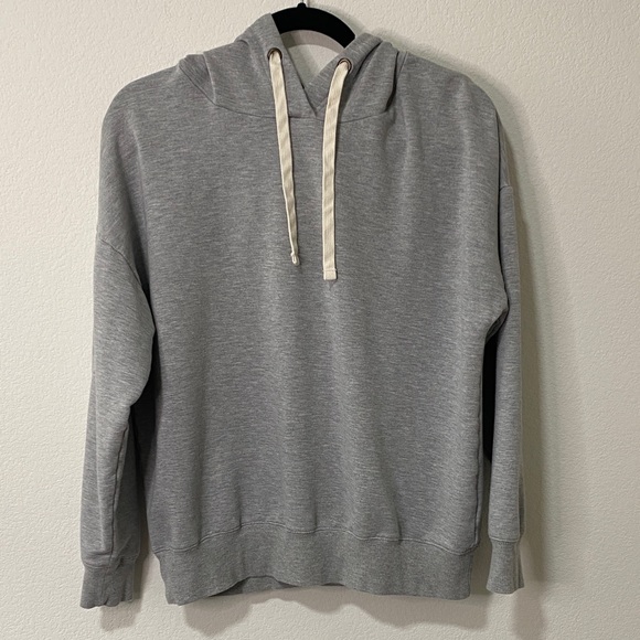 Tops - Gray Hoodie Sweatshirt with Drawstring Front Medium